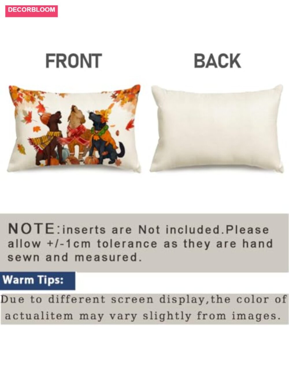 Fall Dog Pattern Throw Pillow Covers 12x20 Set of 1 Linen - Picture 6 of 6